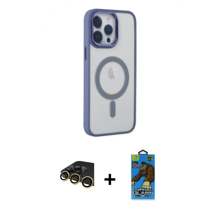 MARSİLYAN™- iPhone 14 Pro Max Kılıf Yankı Işık Özel Seri - Siyah 18D Cam Ekran Koruyucu + Raze Metal Kamera Lens - GD