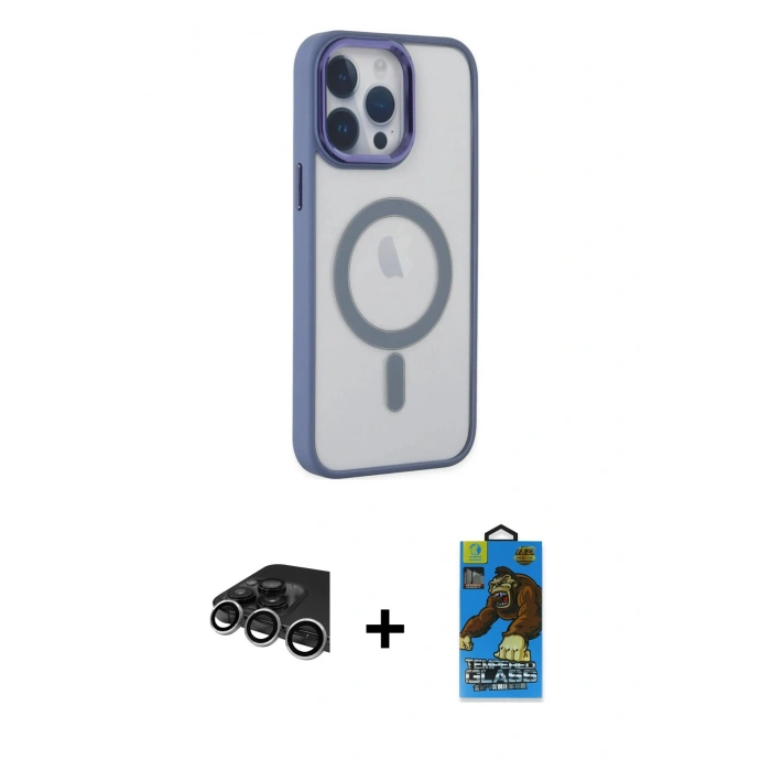 MARSİLYAN™- iPhone 14 Pro Max Kılıf Yankı Işık Özel Seri - Siyah 18D Cam Ekran Koruyucu + Raze Metal Kamera Lens - GS