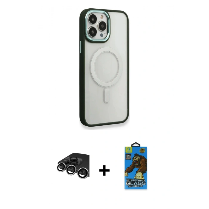 MARSİLYAN™- iPhone 14 Pro Max Kılıf Yankı Işık Özel Seri - Siyah 18D Cam Ekran Koruyucu + Raze Metal Kamera Lens - GS