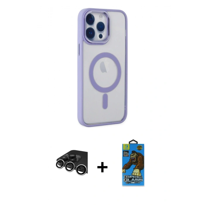 MARSİLYAN™- iPhone 14 Pro Max Kılıf Yankı Işık Özel Seri - Siyah 18D Cam Ekran Koruyucu + Raze Metal Kamera Lens - GS
