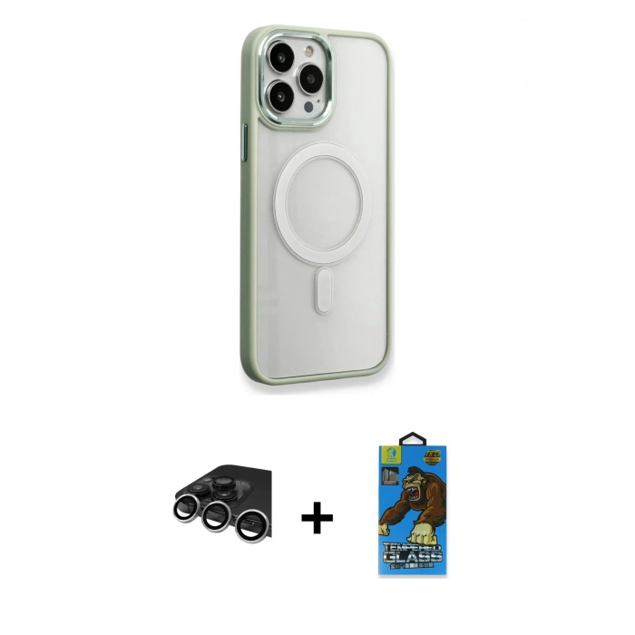 MARSİLYAN™- iPhone 14 Pro Max Kılıf Yankı Işık Özel Seri - Siyah 18D Cam Ekran Koruyucu + Raze Metal Kamera Lens - GS