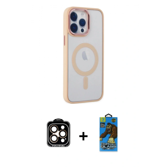 MARSİLYAN™- iPhone 14 Pro Max Kılıf Yankı Işık Özel Seri - Siyah 18D Cam Ekran Koruyucu + PVD Metal Kamera Lens - TU