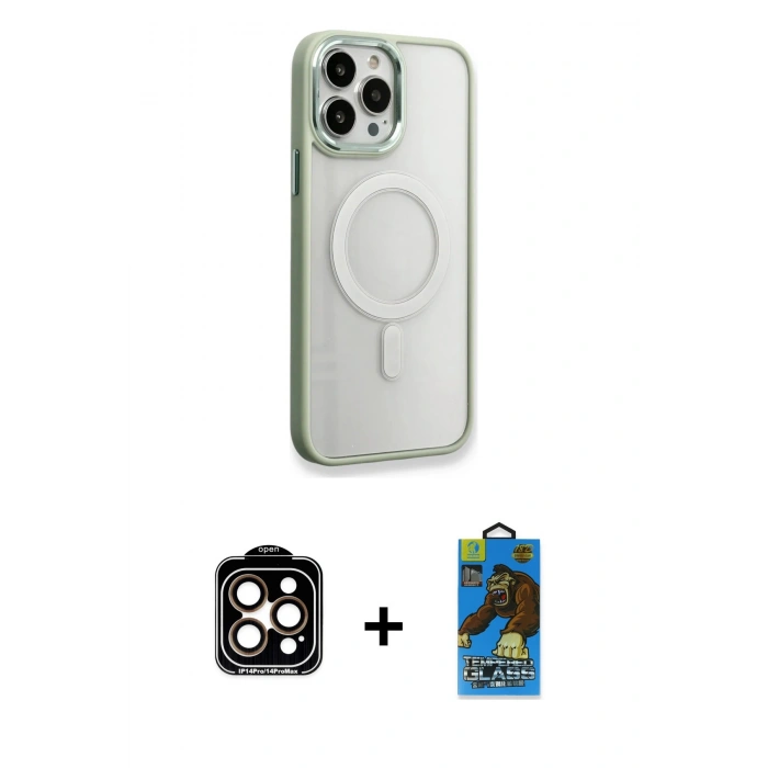 MARSİLYAN™- iPhone 14 Pro Max Kılıf Yankı Işık Özel Seri - Siyah 18D Cam Ekran Koruyucu + PVD Metal Kamera Lens - TU