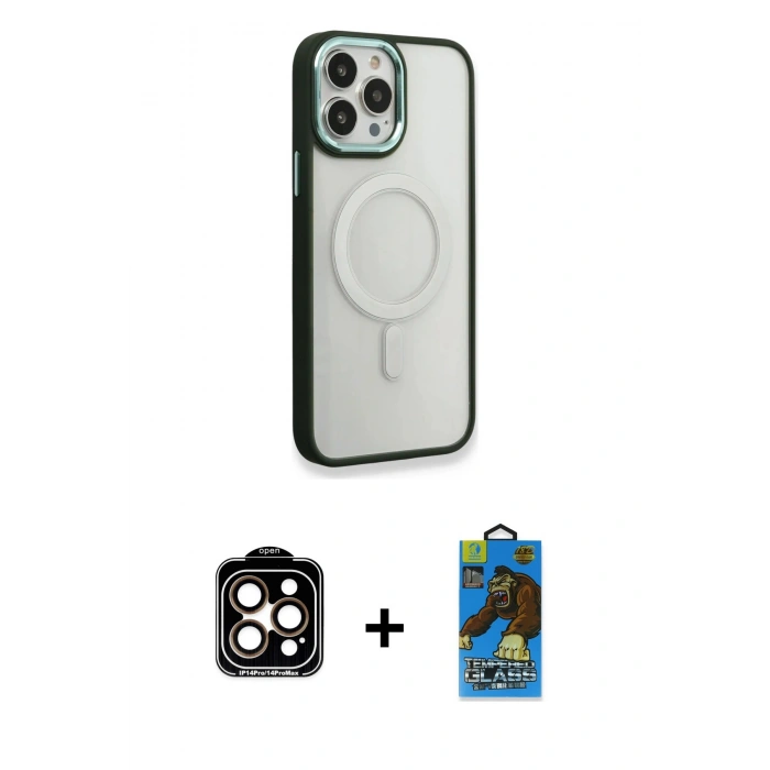 MARSİLYAN™- iPhone 14 Pro Max Kılıf Yankı Işık Özel Seri - Siyah 18D Cam Ekran Koruyucu + PVD Metal Kamera Lens - TU