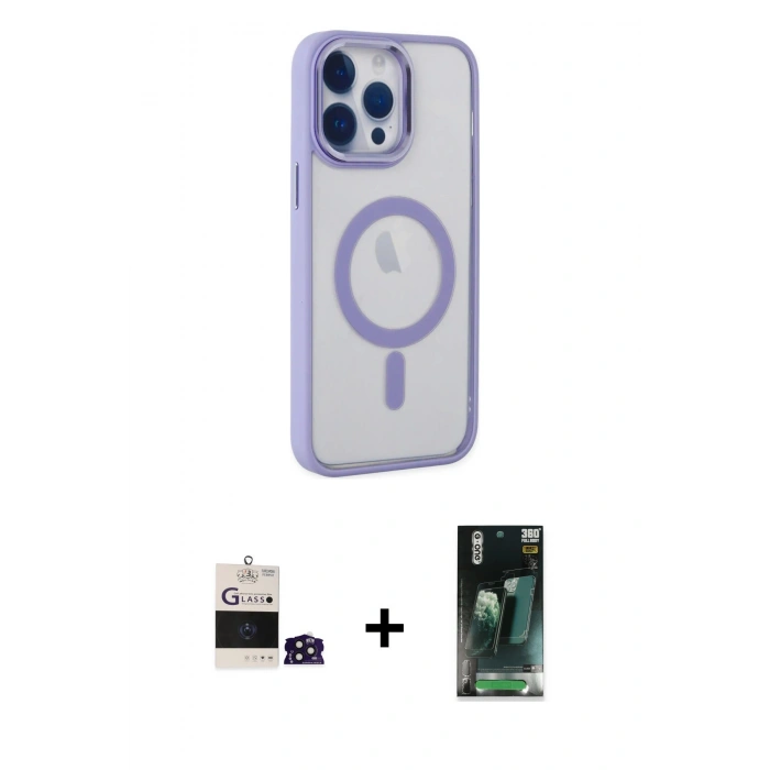 MARSİLYAN™- iPhone 14 Pro Max Kılıf Yankı Işık Özel Seri - Siyah 360 Mat Full Body Arka Koruyucu + Bilvis Titan Kamera Lens - DNMR