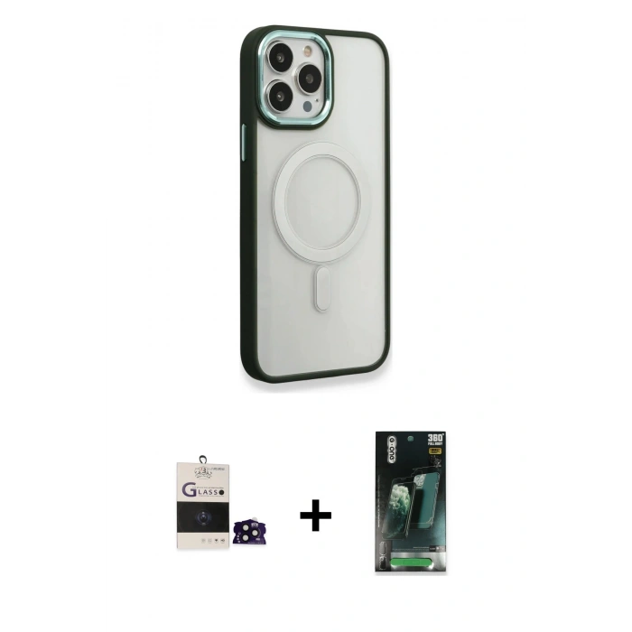 MARSİLYAN™- iPhone 14 Pro Max Kılıf Yankı Işık Özel Seri - Siyah 360 Mat Full Body Arka Koruyucu + Bilvis Titan Kamera Lens - SH