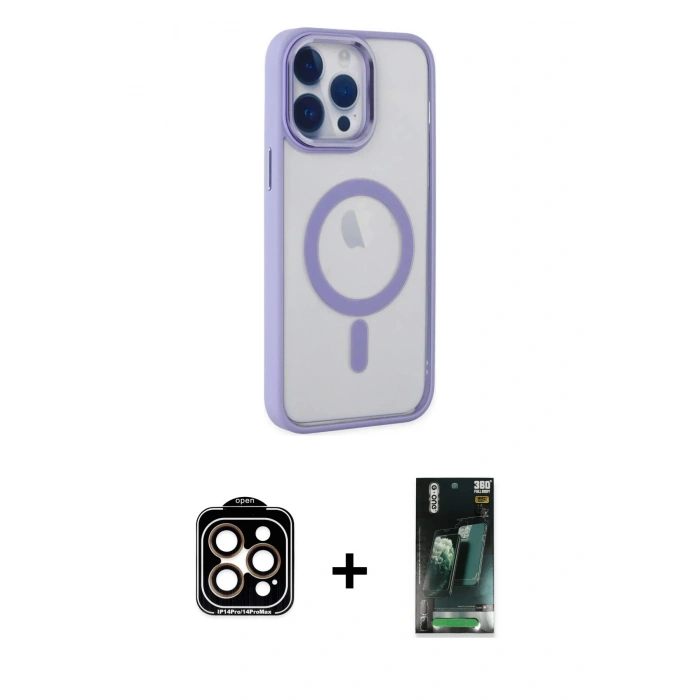MARSİLYAN™- iPhone 14 Pro Max Kılıf Yankı Işık Özel Seri - Siyah 360 Mat Full Body Arka Koruyucu + PVD Metal Kamera Lens - TU