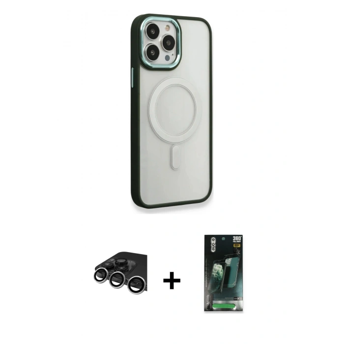 MARSİLYAN™- iPhone 14 Pro Max Kılıf Yankı Işık Özel Seri - Siyah 360 Mat Full Body Arka Koruyucu + Raze Metal Kamera Lens - GS