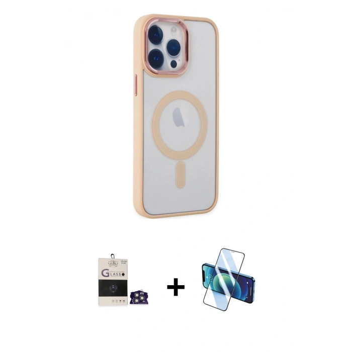MARSİLYAN™- iPhone 14 Pro Max Kılıf Yankı Işık Özel Seri - Siyah 3D Antistatik Cam Ekran Koruyucu + Bilvis Titan Kamera Lens - GS