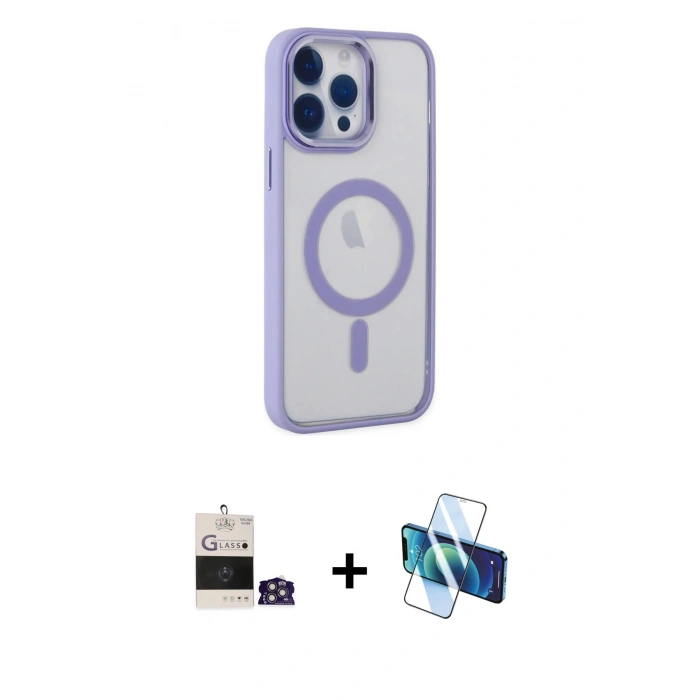 MARSİLYAN™- iPhone 14 Pro Max Kılıf Yankı Işık Özel Seri - Siyah 3D Antistatik Cam Ekran Koruyucu + Bilvis Titan Kamera Lens - GS