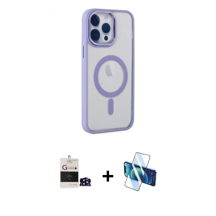 MARSİLYAN™- iPhone 14 Pro Max Kılıf Yankı Işık Özel Seri - Siyah 3D Antistatik Cam Ekran Koruyucu + Bilvis Titan Kamera Lens - SH