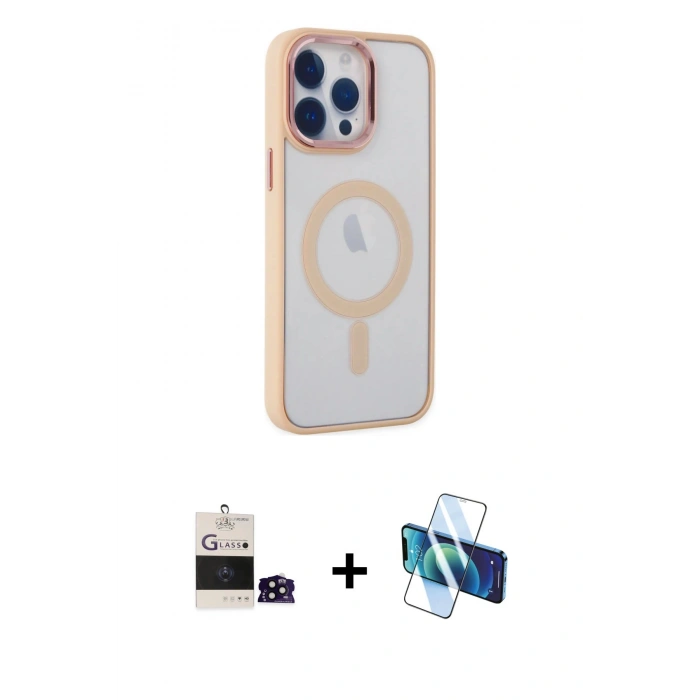 MARSİLYAN™- iPhone 14 Pro Max Kılıf Yankı Işık Özel Seri - Siyah 3D Antistatik Cam Ekran Koruyucu + Bilvis Titan Kamera Lens - SH