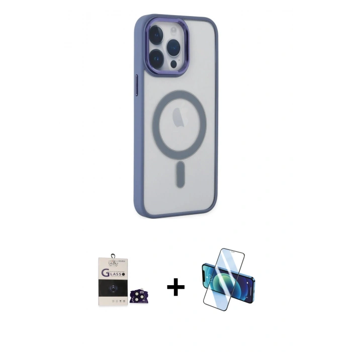 MARSİLYAN™- iPhone 14 Pro Max Kılıf Yankı Işık Özel Seri - Siyah 3D Antistatik Cam Ekran Koruyucu + Bilvis Titan Kamera Lens - SH