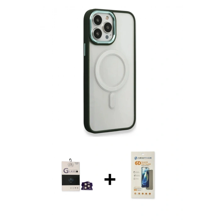 MARSİLYAN™- iPhone 14 Pro Max Kılıf Yankı Işık Özel Seri - Siyah 6D Mat Seramik Hayalet Nano Ekran Koruyucu + Bilvis Titan Kamera Lens - GD
