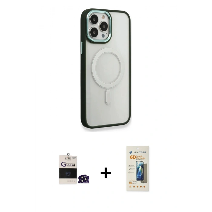 MARSİLYAN™- iPhone 14 Pro Max Kılıf Yankı Işık Özel Seri - Siyah 6D Mat Seramik Hayalet Nano Ekran Koruyucu + Bilvis Titan Kamera Lens - DNMR