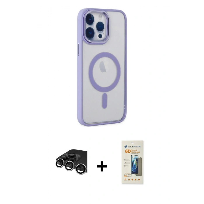 MARSİLYAN™- iPhone 14 Pro Max Kılıf Yankı Işık Özel Seri - Siyah 6D Mat Seramik Hayalet Nano Ekran Koruyucu + Raze Metal Kamera Lens - GS