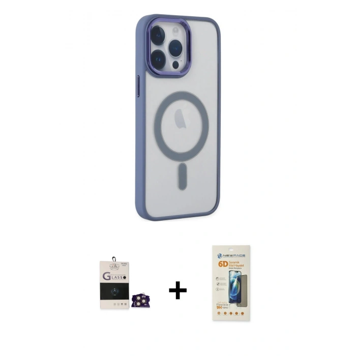 MARSİLYAN™- iPhone 14 Pro Max Kılıf Yankı Işık Özel Seri - Siyah 6D Mat Seramik Hayalet Nano Ekran Koruyucu + Bilvis Titan Kamera Lens - GD