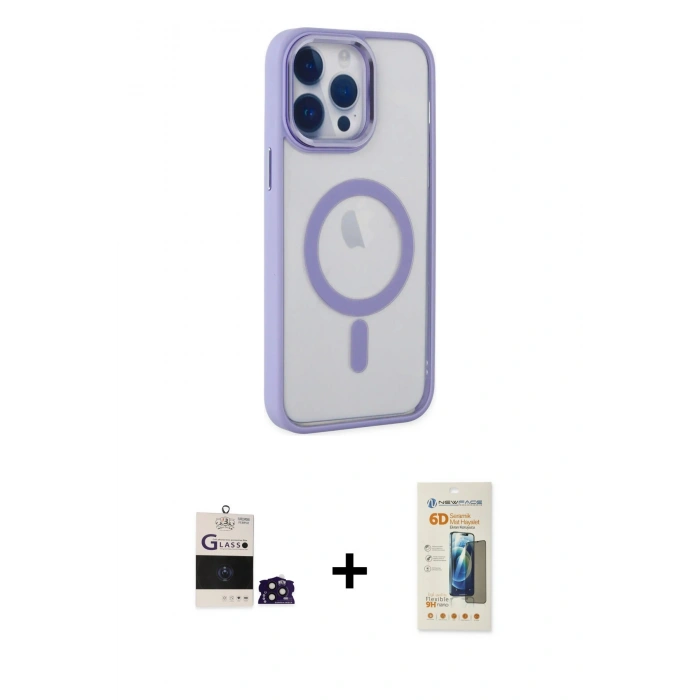 MARSİLYAN™- iPhone 14 Pro Max Kılıf Yankı Işık Özel Seri - Siyah 6D Mat Seramik Hayalet Nano Ekran Koruyucu + Bilvis Titan Kamera Lens - DNMR