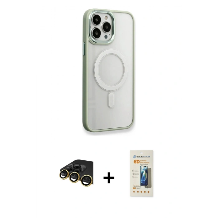 MARSİLYAN™- iPhone 14 Pro Max Kılıf Yankı Işık Özel Seri - Siyah 6D Mat Seramik Hayalet Nano Ekran Koruyucu + Raze Metal Kamera Lens - GD