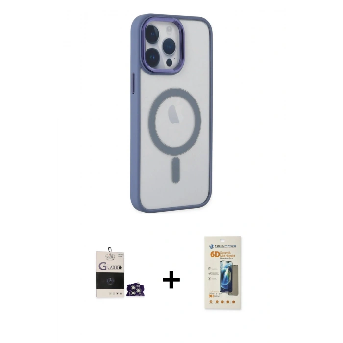 MARSİLYAN™- iPhone 14 Pro Max Kılıf Yankı Işık Özel Seri - Siyah 6D Mat Seramik Hayalet Nano Ekran Koruyucu + Bilvis Titan Kamera Lens - GS