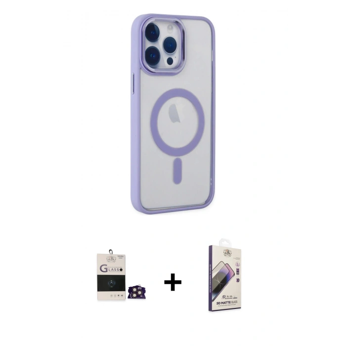MARSİLYAN™- iPhone 14 Pro Max Kılıf Yankı Işık Özel Seri - Siyah Bilvis 3D Mat Cam Ekran Koruyucu + Bilvis Titan Kamera Lens - GD