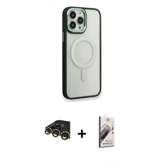 MARSİLYAN™- iPhone 14 Pro Max Kılıf Yankı Işık Özel Seri - Siyah Bilvis 3D Mat Cam Ekran Koruyucu + Raze Metal Kamera Lens - GD