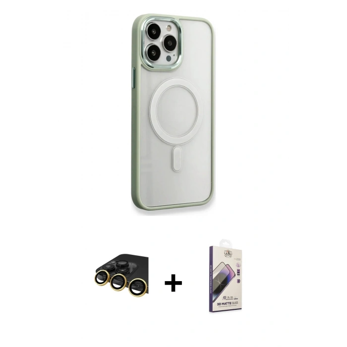 MARSİLYAN™- iPhone 14 Pro Max Kılıf Yankı Işık Özel Seri - Siyah Bilvis 3D Mat Cam Ekran Koruyucu + Raze Metal Kamera Lens - GD