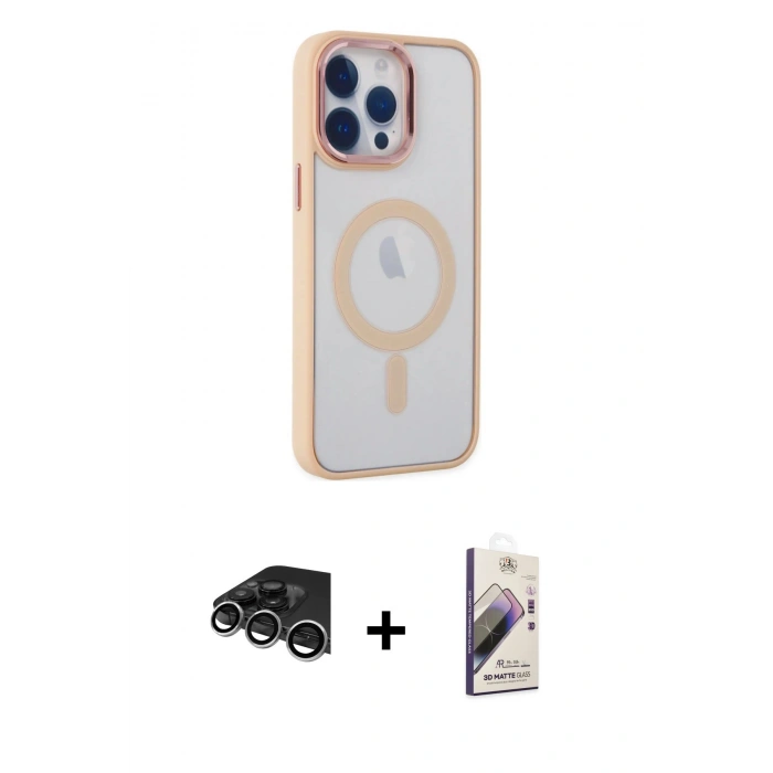 MARSİLYAN™- iPhone 14 Pro Max Kılıf Yankı Işık Özel Seri - Siyah Bilvis 3D Mat Cam Ekran Koruyucu + Raze Metal Kamera Lens - GS