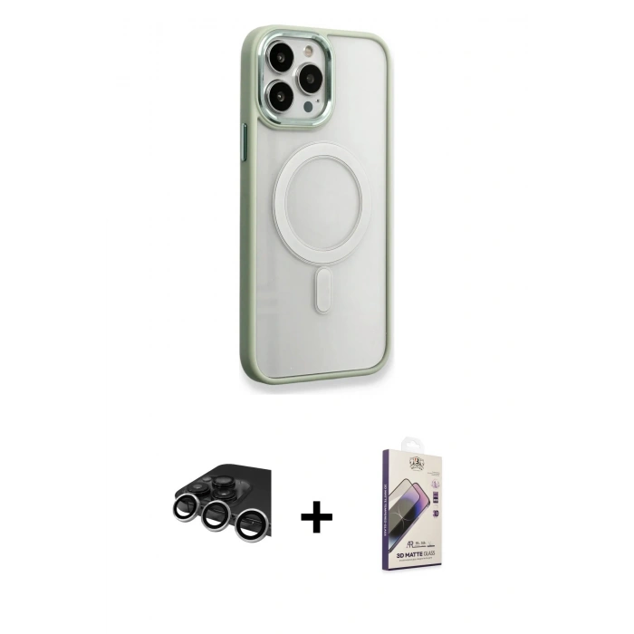 MARSİLYAN™- iPhone 14 Pro Max Kılıf Yankı Işık Özel Seri - Siyah Bilvis 3D Mat Cam Ekran Koruyucu + Raze Metal Kamera Lens - GS