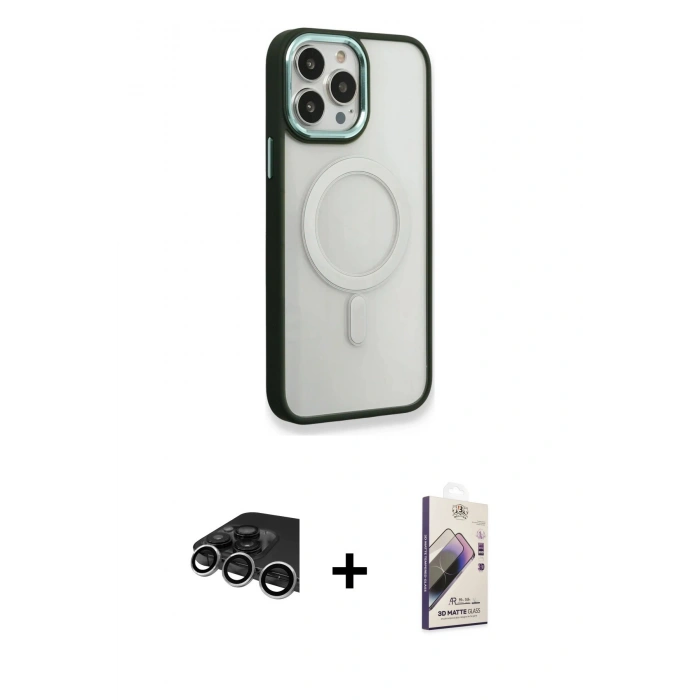 MARSİLYAN™- iPhone 14 Pro Max Kılıf Yankı Işık Özel Seri - Siyah Bilvis 3D Mat Cam Ekran Koruyucu + Raze Metal Kamera Lens - GS