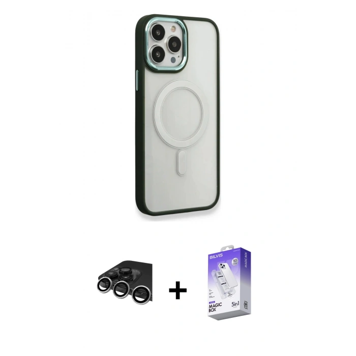 MARSİLYAN™- iPhone 14 Pro Max Kılıf Yankı Işık Özel Seri - Siyah Bilvis 5in1 3D Magic Cam Ekran Koruyucu + Raze Metal Kamera Lens - GS
