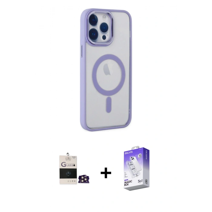 MARSİLYAN™- iPhone 14 Pro Max Kılıf Yankı Işık Özel Seri - Siyah Bilvis 5in1 3D Magic Cam Ekran Koruyucu + Bilvis Titan Kamera Lens - GD