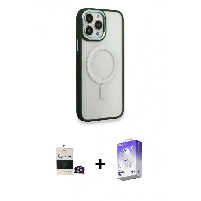 MARSİLYAN™- iPhone 14 Pro Max Kılıf Yankı Işık Özel Seri - Siyah Bilvis 5in1 3D Magic Cam Ekran Koruyucu + Bilvis Titan Kamera Lens - GD