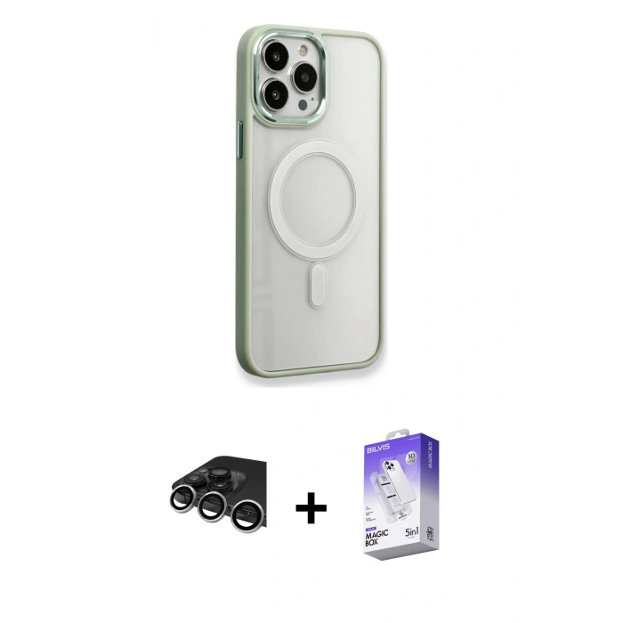 MARSİLYAN™- iPhone 14 Pro Max Kılıf Yankı Işık Özel Seri - Siyah Bilvis 5in1 3D Magic Cam Ekran Koruyucu + Raze Metal Kamera Lens - GS