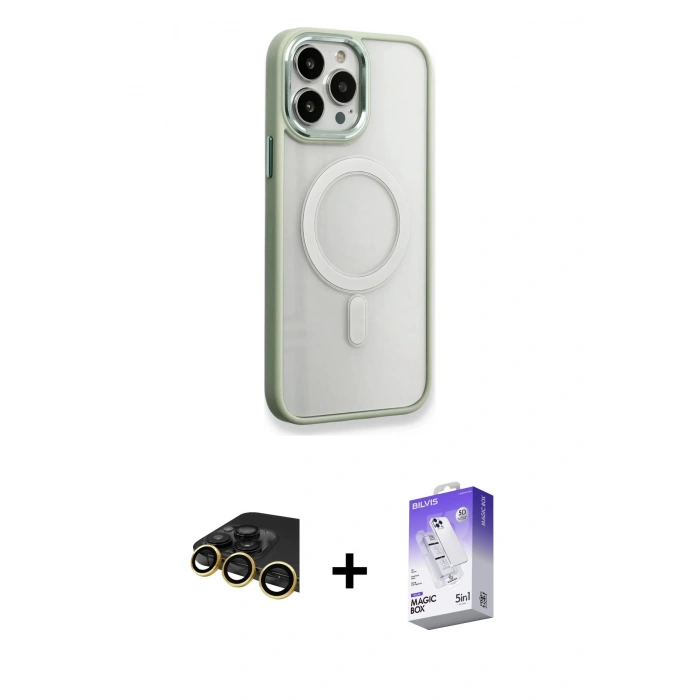 MARSİLYAN™- iPhone 14 Pro Max Kılıf Yankı Işık Özel Seri - Siyah Bilvis 5in1 3D Magic Cam Ekran Koruyucu + Raze Metal Kamera Lens - GD