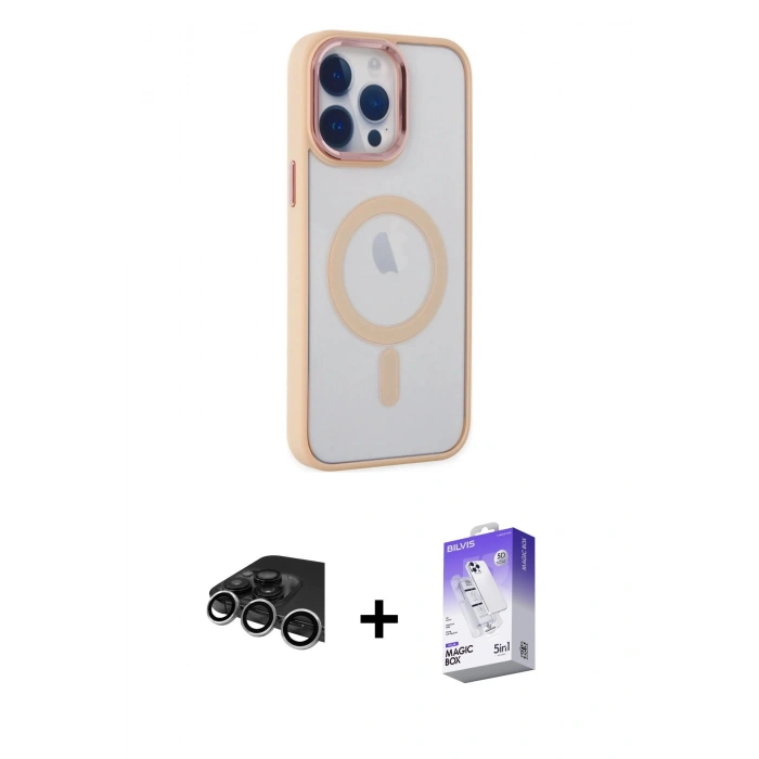 MARSİLYAN™- iPhone 14 Pro Max Kılıf Yankı Işık Özel Seri - Siyah Bilvis 5in1 3D Magic Cam Ekran Koruyucu + Raze Metal Kamera Lens - GS
