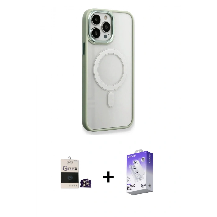 MARSİLYAN™- iPhone 14 Pro Max Kılıf Yankı Işık Özel Seri - Siyah Bilvis 5in1 3D Magic Cam Ekran Koruyucu + Bilvis Titan Kamera Lens - GD