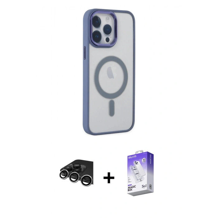 MARSİLYAN™- iPhone 14 Pro Max Kılıf Yankı Işık Özel Seri - Siyah Bilvis 5in1 3D Magic Cam Ekran Koruyucu + Raze Metal Kamera Lens - GS