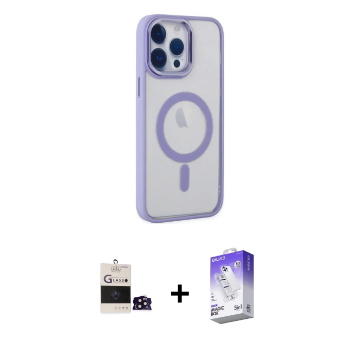 MARSİLYAN™- iPhone 14 Pro Max Kılıf Yankı Işık Özel Seri - Siyah Bilvis 5in1 3D Magic Cam Ekran Koruyucu + Bilvis Titan Kamera Lens - SH