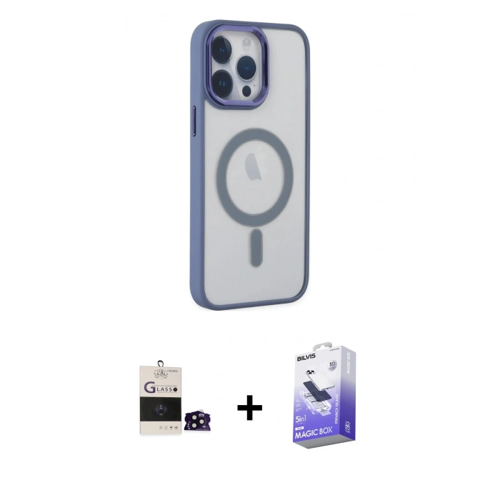 MARSİLYAN™- iPhone 14 Pro Max Kılıf Yankı Işık Özel Seri - Siyah Bilvis 5in1 5D Magic Hayalet Cam Ekran Koruyucu + Bilvis Titan Kamera Lens - SH