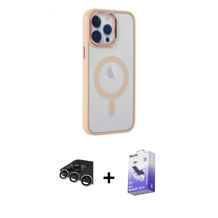 MARSİLYAN™- iPhone 14 Pro Max Kılıf Yankı Işık Özel Seri - Siyah Bilvis 5in1 5D Magic Hayalet Cam Ekran Koruyucu + Raze Metal Kamera Lens - GS
