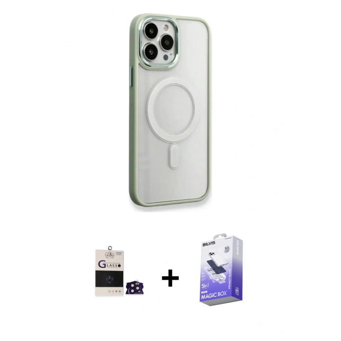 MARSİLYAN™- iPhone 14 Pro Max Kılıf Yankı Işık Özel Seri - Siyah Bilvis 5in1 5D Magic Hayalet Cam Ekran Koruyucu + Bilvis Titan Kamera Lens - DNMR