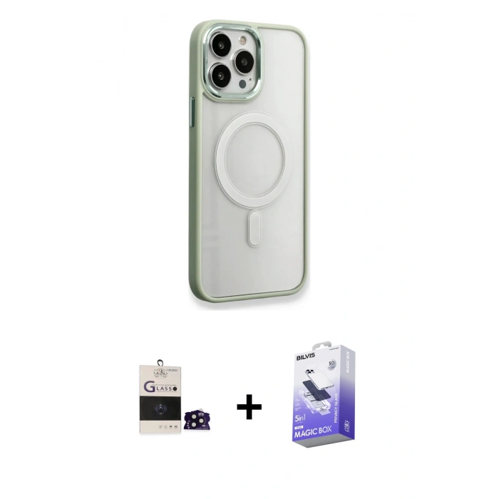 MARSİLYAN™- iPhone 14 Pro Max Kılıf Yankı Işık Özel Seri - Siyah Bilvis 5in1 5D Magic Hayalet Cam Ekran Koruyucu + Bilvis Titan Kamera Lens - SH