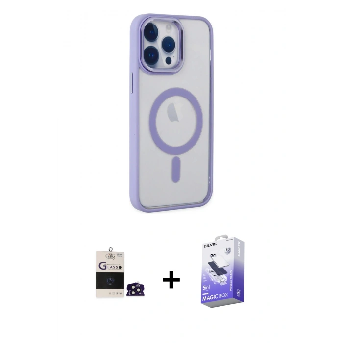 MARSİLYAN™- iPhone 14 Pro Max Kılıf Yankı Işık Özel Seri - Siyah Bilvis 5in1 5D Magic Hayalet Cam Ekran Koruyucu + Bilvis Titan Kamera Lens - DNMR