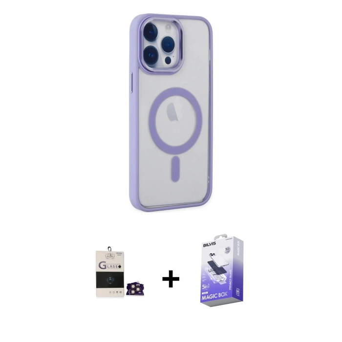 MARSİLYAN™- iPhone 14 Pro Max Kılıf Yankı Işık Özel Seri - Siyah Bilvis 5in1 5D Magic Hayalet Cam Ekran Koruyucu + Bilvis Titan Kamera Lens - GD