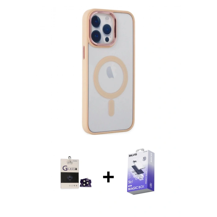 MARSİLYAN™- iPhone 14 Pro Max Kılıf Yankı Işık Özel Seri - Siyah Bilvis 5in1 5D Magic Hayalet Cam Ekran Koruyucu + Bilvis Titan Kamera Lens - SH