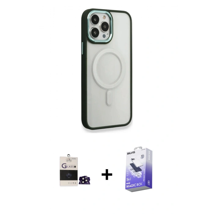 MARSİLYAN™- iPhone 14 Pro Max Kılıf Yankı Işık Özel Seri - Siyah Bilvis 5in1 5D Magic Hayalet Cam Ekran Koruyucu + Bilvis Titan Kamera Lens - SH