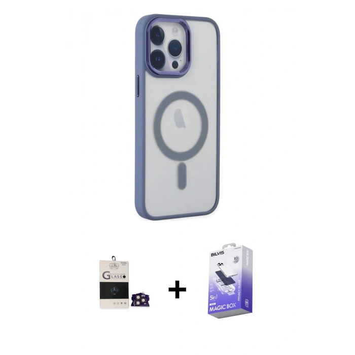 MARSİLYAN™- iPhone 14 Pro Max Kılıf Yankı Işık Özel Seri - Siyah Bilvis 5in1 5D Magic Hayalet Cam Ekran Koruyucu + Bilvis Titan Kamera Lens - GD