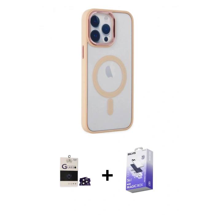 MARSİLYAN™- iPhone 14 Pro Max Kılıf Yankı Işık Özel Seri - Siyah Bilvis 5in1 5D Magic Hayalet Cam Ekran Koruyucu + Bilvis Titan Kamera Lens - DNMR