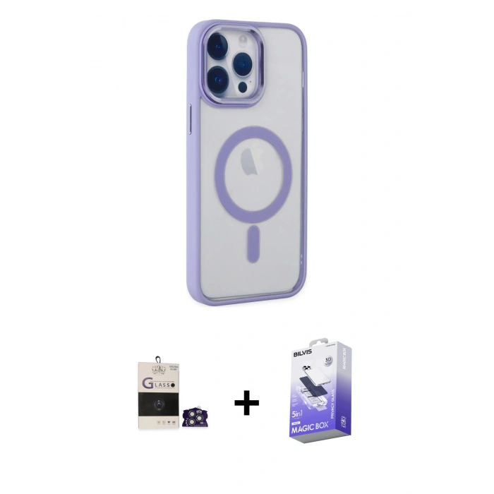 MARSİLYAN™- iPhone 14 Pro Max Kılıf Yankı Işık Özel Seri - Siyah Bilvis 5in1 5D Magic Hayalet Cam Ekran Koruyucu + Bilvis Titan Kamera Lens - GS